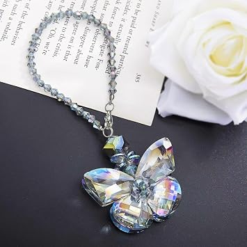 Crystal Glass Butterfly Car Key Charm Mirror Hanging Ornaments Gift