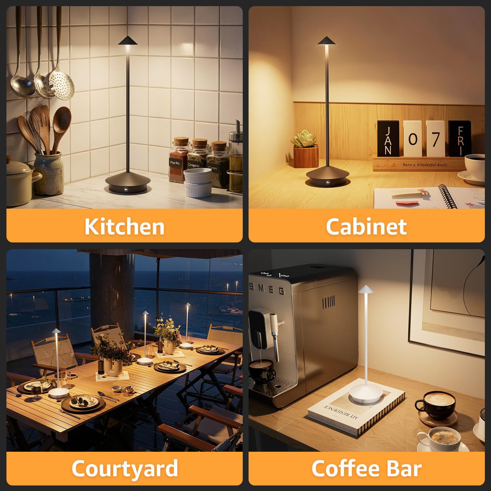 Aoceley Kabellose LED-Tischlampen, 3 W, 6000 mAh, batteriebetriebene Tischleuchte, 3 Farben, stufenloses Dimmen, tragbare Tischlampe, wasserdicht für Restaurant/Innen/Außenbereich, Schwarz, 2 Stück