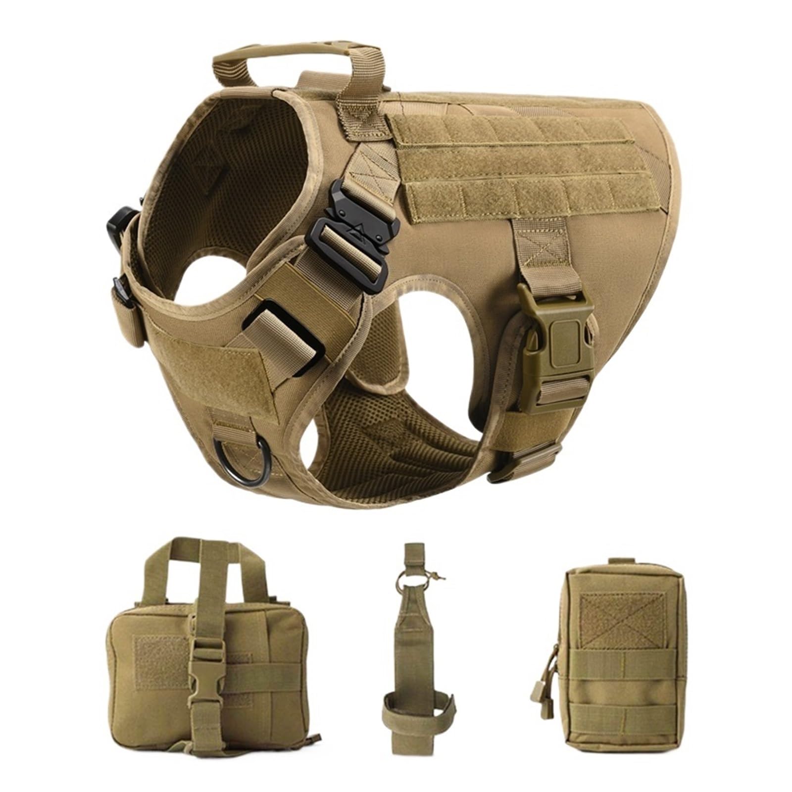 Tactical Military Vest Pet German Shepherd Golden Retriever Training Dog Harness And Leash Set For All Breeds Dogs(Brown 4 piece set,L(30-40KG)) โ image 1
