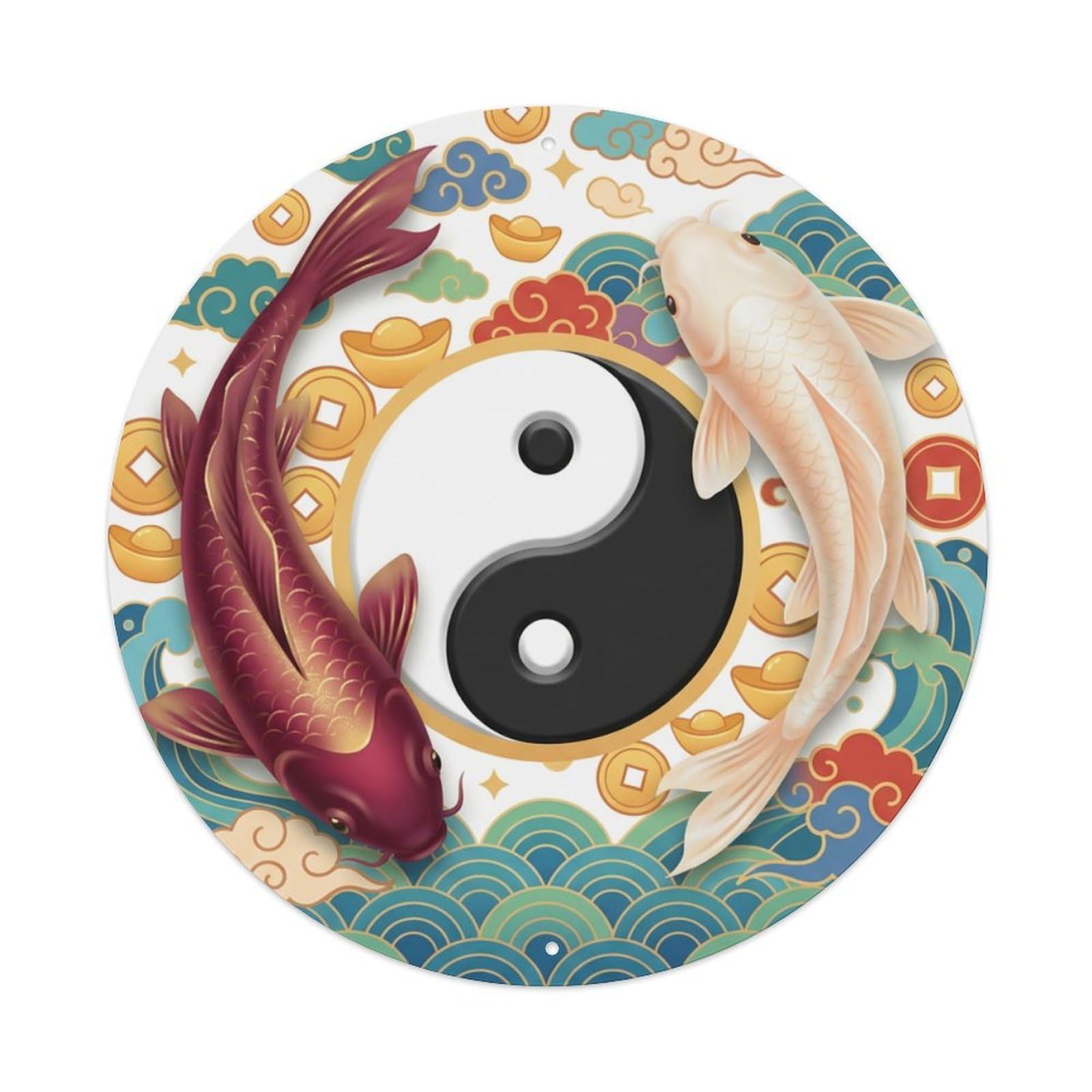 Tgrcjimh Style Metal Tin Sign Tai Chi Koi Fish