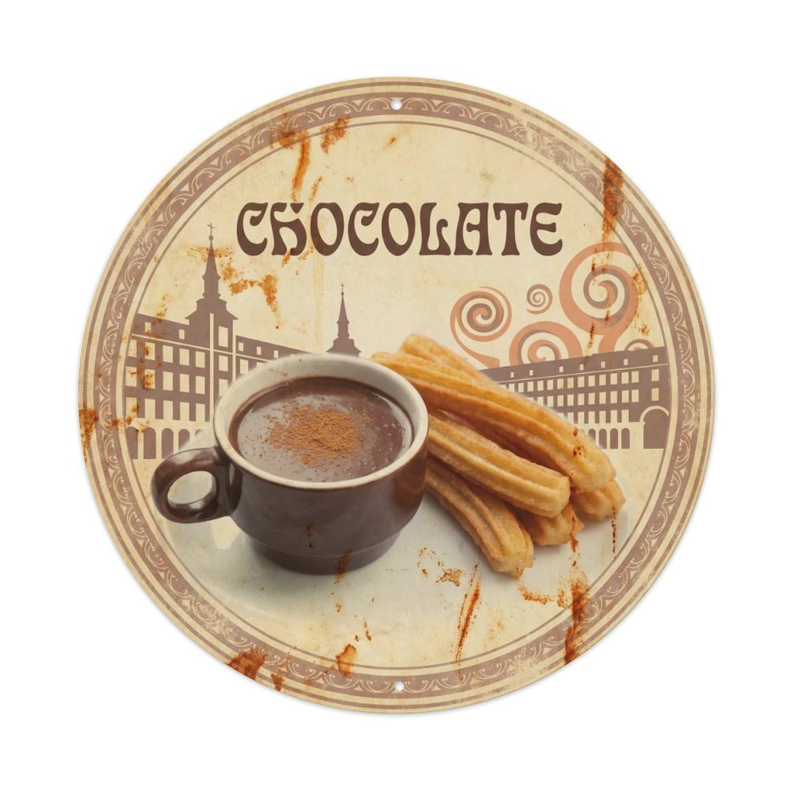Olyhtr 8X8inch Classic Style Confectionery Dessert Spanish Patisserie Food Travel Metal Tin Sign