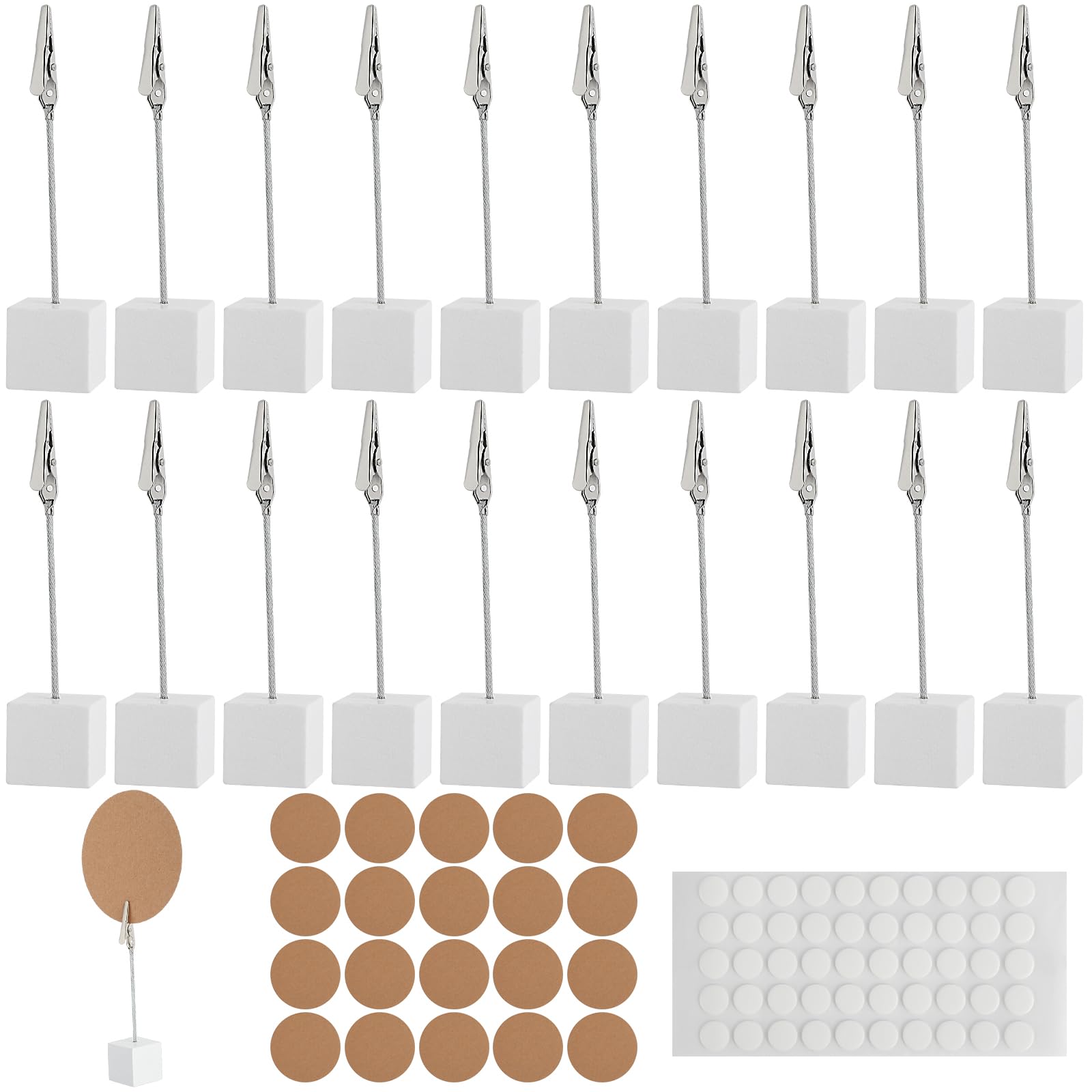 Pack of 20 Photo Holders with Clips, White Memo Clip Holder, Wooden Photo Stand, Note Holder with Crocodile Clip