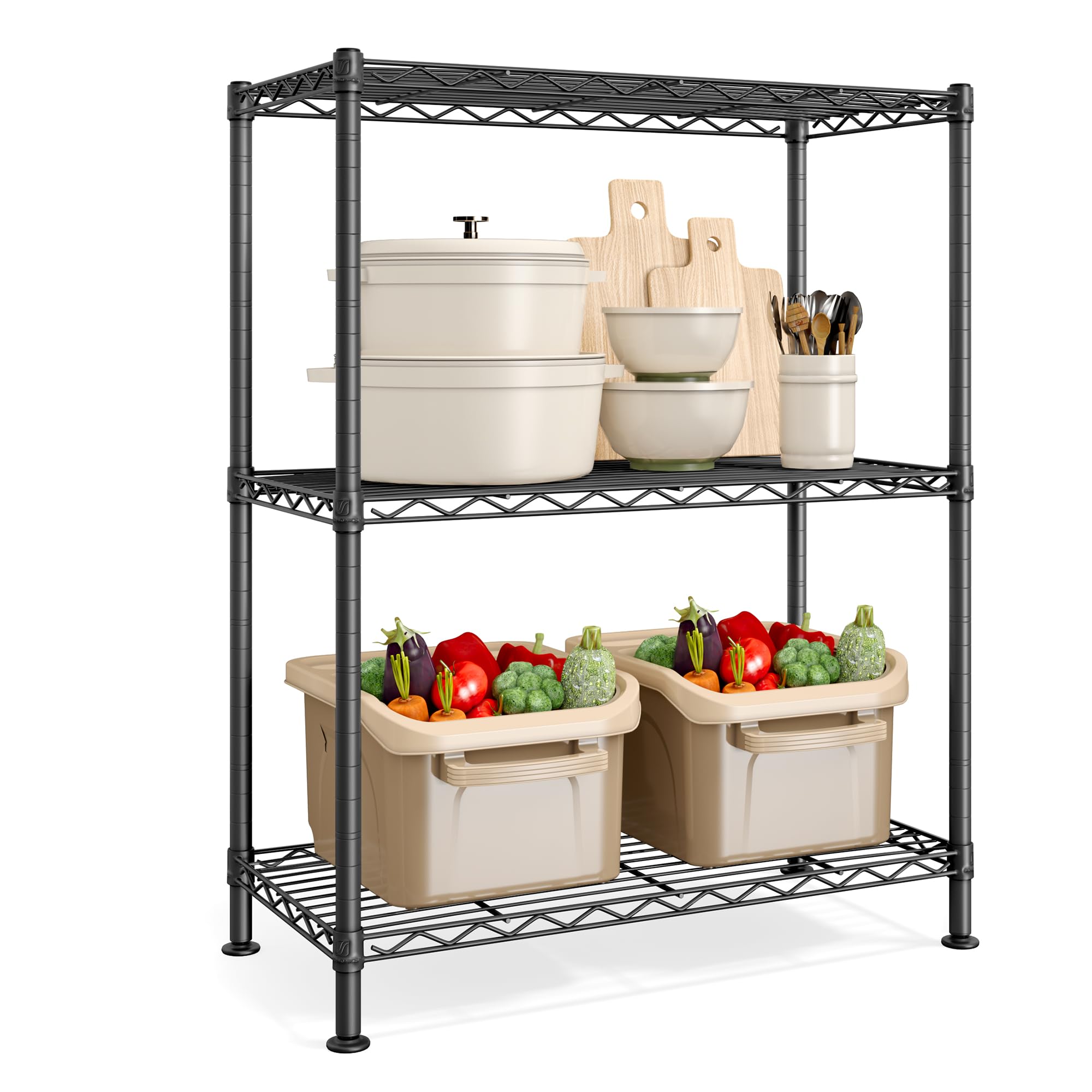 Étagère de rangement noire à 3 niveaux 30x60x77 cm pour optimiser l'espace du garage ou salon