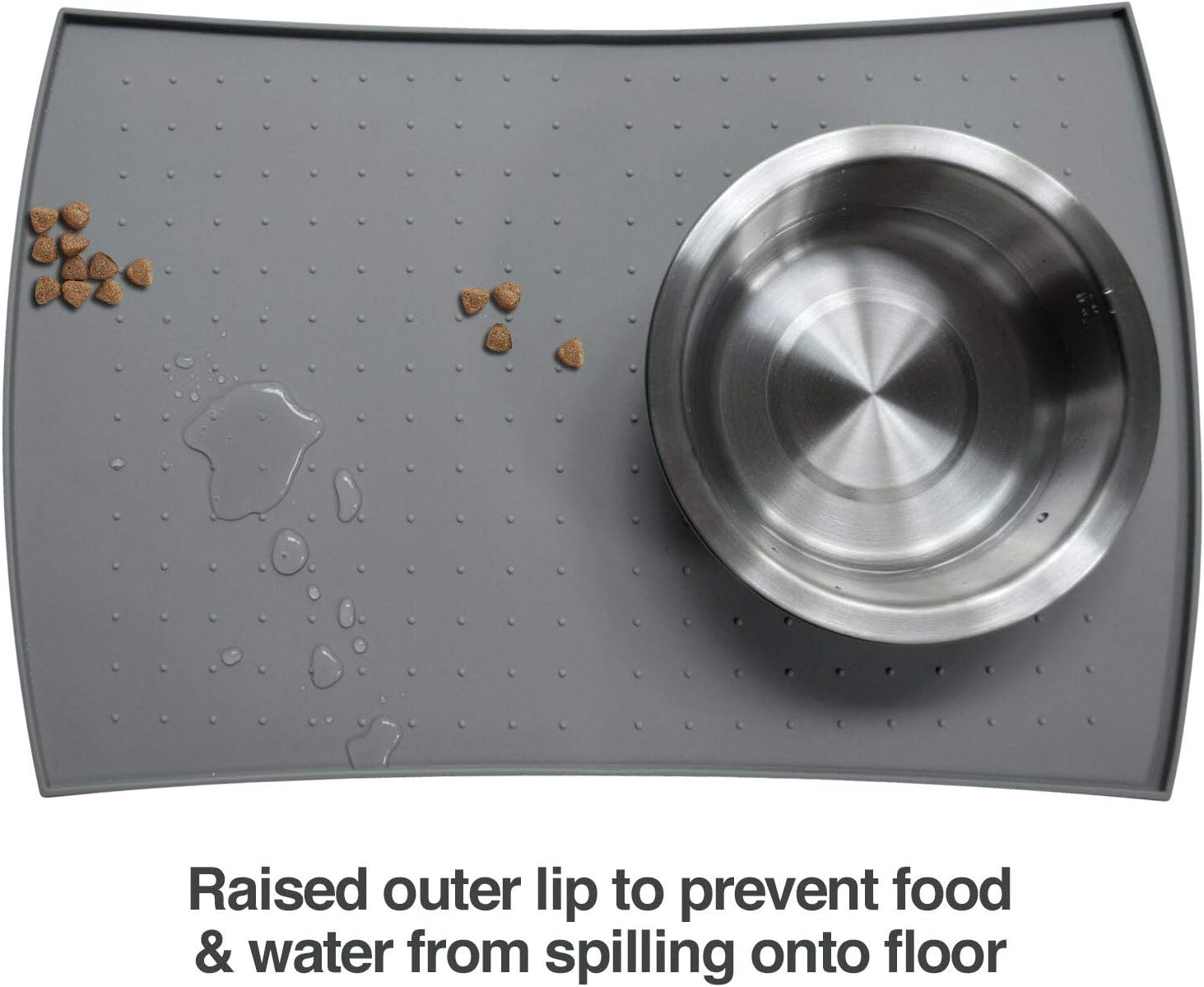 PetFusion Large WATERPROOF Pet Food Mat (24x16). FDA Grade Silicone [superior hygiene, non-toxic, multiple sizes] For dogs or cats, Gray