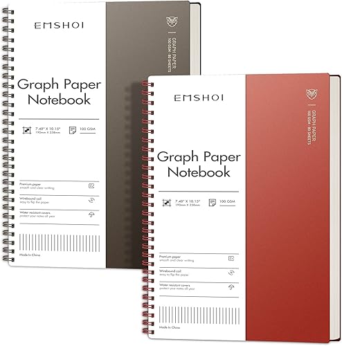 EMSHOI Cuaderno de papel gráfico en espiral de 7.48 x 10.15 pulgadas, paquete de 2 320 páginas de papel de cuadrícula de 3.53ozm de grosor, cuaderno