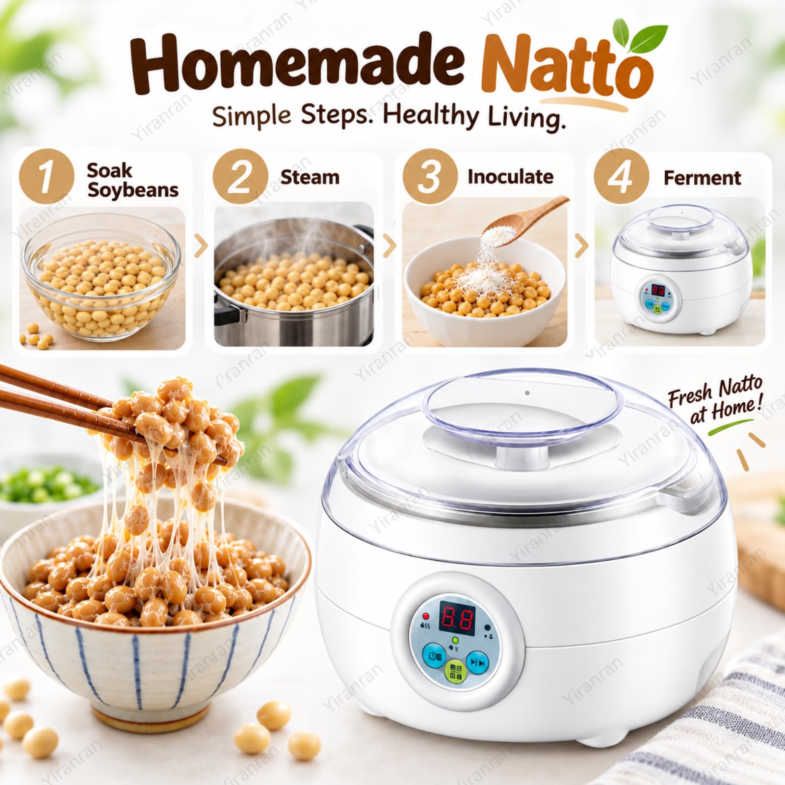 Inteligentna Maszyna Do Fermentacji Natto, Maszyna Do Jogurtu Natto I Zestaw Do Wypieku Chleba Na Zakwasie, Cyfrowy Timer 1,5 L, Wewnętrzny Pojemnik Ze Stali Nierdzewnej Do Fermentacji W Domu