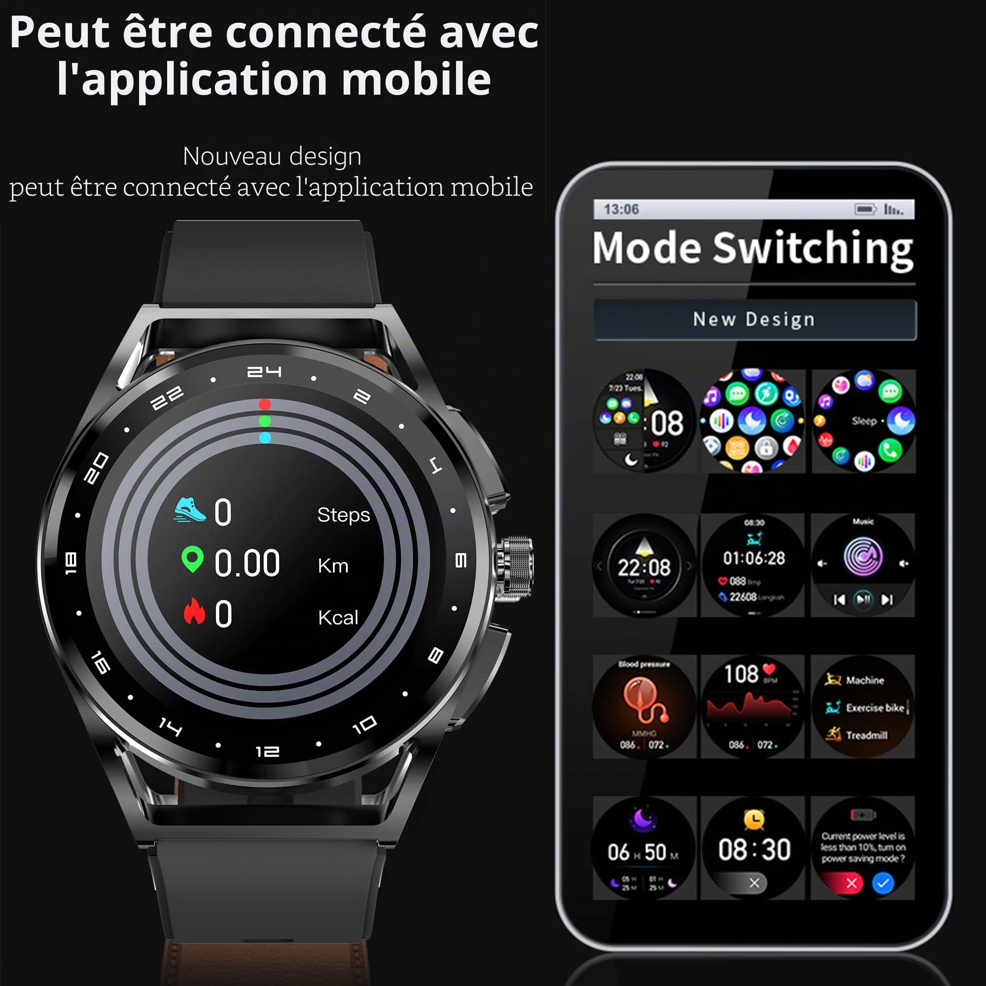 Montre Connectée Homme avec Appel Bluetooth 5.0/Numérotation, Smartwatch Compatible Samsung Huawei Xiaomi Android iOS Podometre Etanche IP68 GPS Partagé Montre Sport Cardiofrequencemetre (Noir)