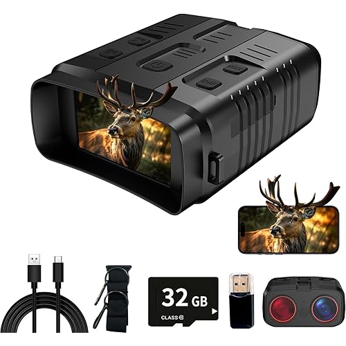 4K Day/Night Vision Goggles | 10X Zoom Night Vision Binoculars 3'' LCD Screen Infrared, 4000mAh Rechargeable Battery, 32GB TF Card, Video and Sound Recording WiFi for Camping, Black