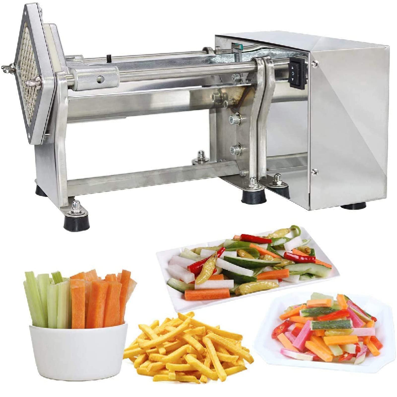 asdchZen Electric French Fry Cutter With 6Mm 9Mm 13Mm And 8-Wedge Blade Potato Chip Cutter Machine Stainless Steel Electric Potato Cutter Horizontal