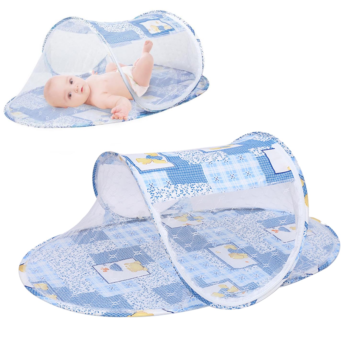 Moustiquaire Lit Bebe avec Fermeture Éclair Pliante pour Berceau/Berceaux/Lit de Voyage Pop Up avec Pare Soleil Anti-UV & Anti-Insectes pour Bébés