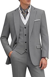 Men's 3 Piece Slim Fit Suit Set One Button Blazer Jacket Pants Tuxedo Set for Party Wedding and Business