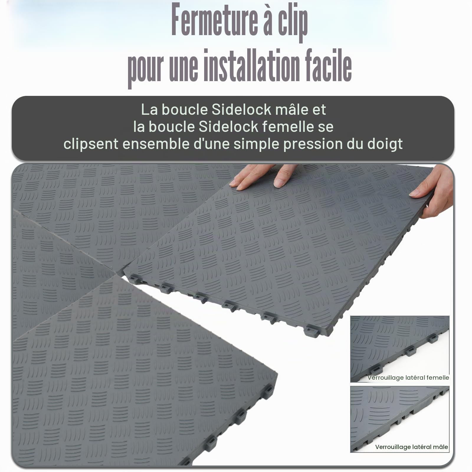 Lot de 20 dalles de sol garage en PVC - 40 x 40 cm - Dalles emboîtables - Carreaux antidérapants de 18 mm - Résistant - Gris