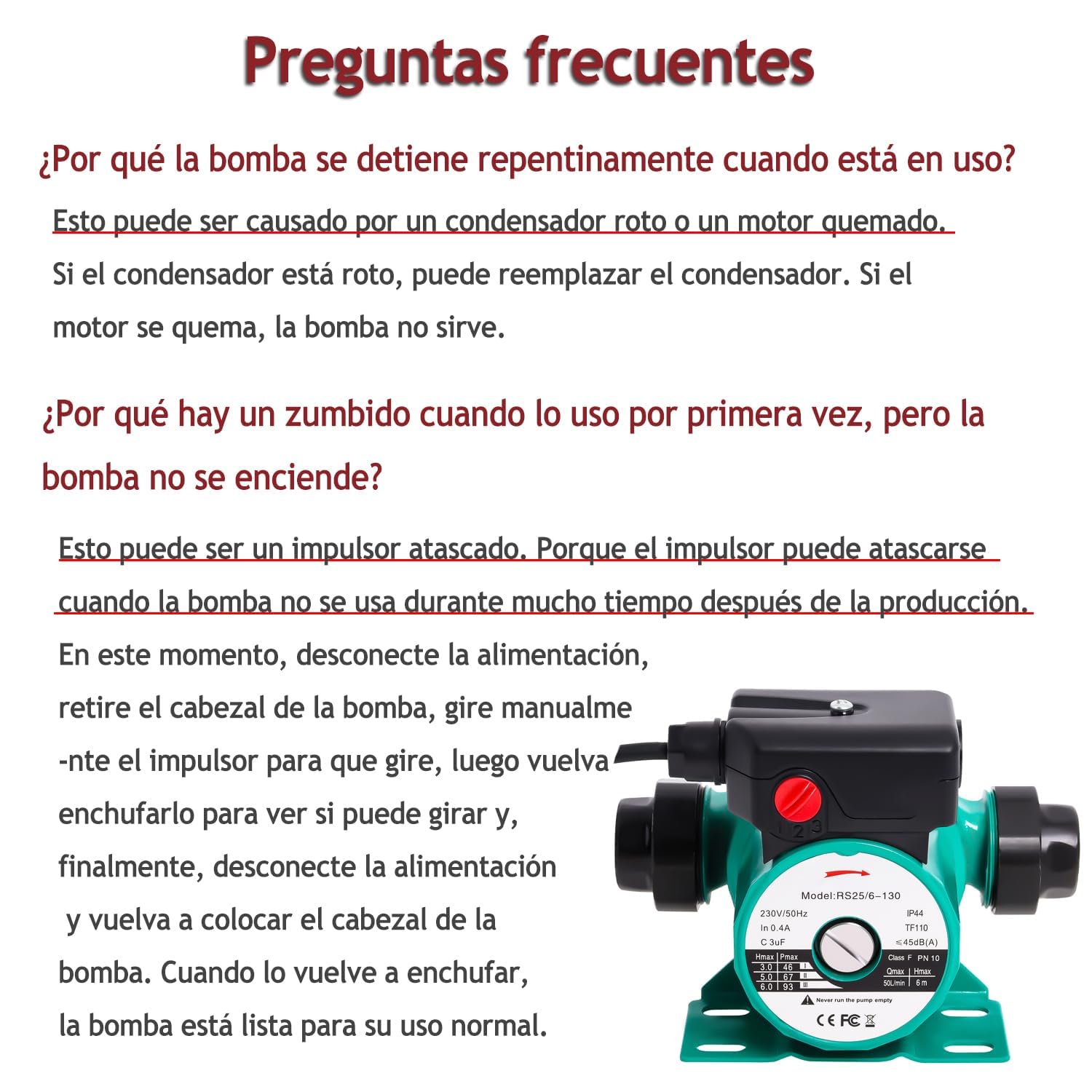 Bomba de Circulación de Agua Caliente RS25/6-130, RS25/6-1½" Bomba de Agua de Trasvase Doméstico, 46/67/93W Bomba de Refuerzo de Presión Poweka