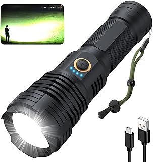 LED Rechargeable Flashlight, 100000 Lumens Super Bright Flashlight with ΒATTERY, High Powered Flashlight with 5 Modes/Zoomable, Powerful Handheld Waterproof Flashlight for Camping Emergency Outdoor