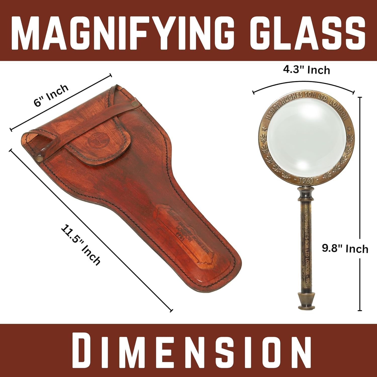 Elegant Antique Magnifier | Exquisite Brass Magnifying Glass with Design | Magnifying Vintage, Antique Glass (Brown)