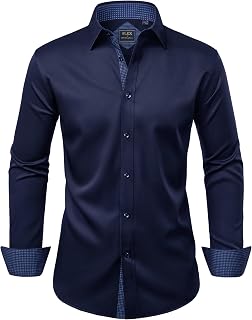 Alimens & Gentle Men's Dress Shirts Long Sleeve Wrinkle-Free Business Casual Button Down Shirt
