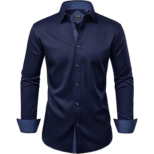 Alimens & Gentle Men's Dress Shirts Long Sleeve Wrinkle-Free Business Casual Button Down Shirt