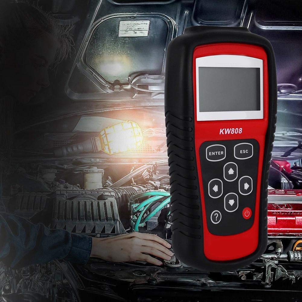 Tester di errore del lettore di codici di errore OBD2 per auto per auto, KW808 EOBD OBDII Dispositivo di test per scanner diagnostico per veicoli universali con ampio schermo LCD retroilluminato