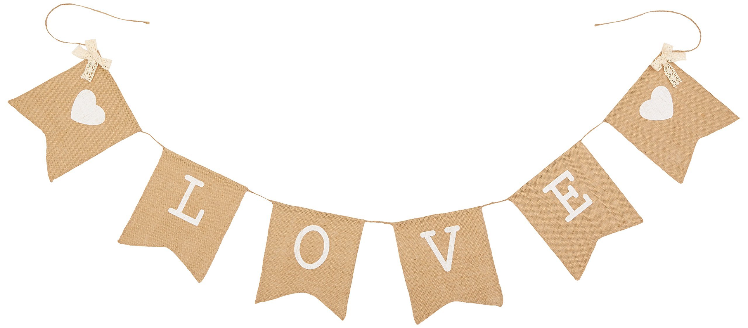 Ginger Ray Hessian Vintage Burlap Love and Heart Rustic Wedding Bunting, Brown