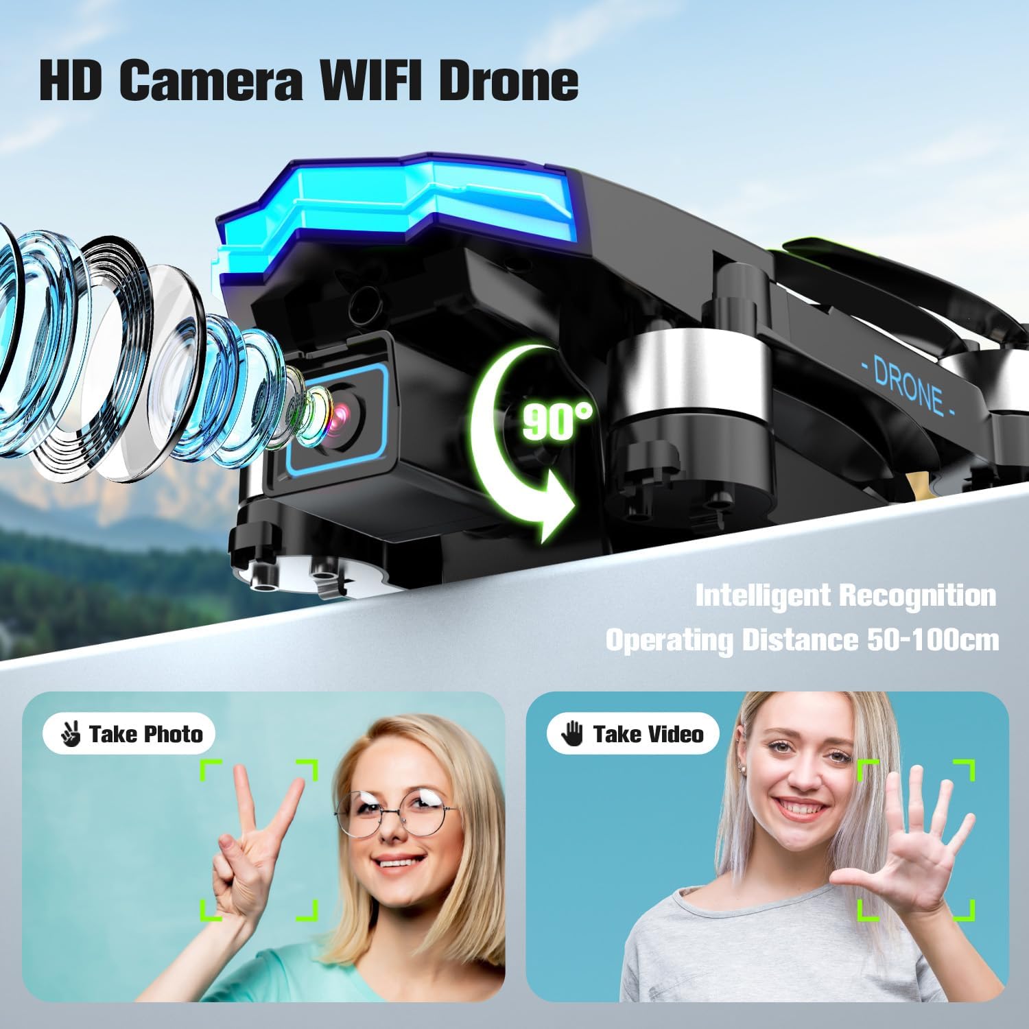 1080P FPV Camera Drone for Beginners, Foldable Quadcopter with Remote Control, Easy to Fly, Portable Design for Adults & Teens, Black