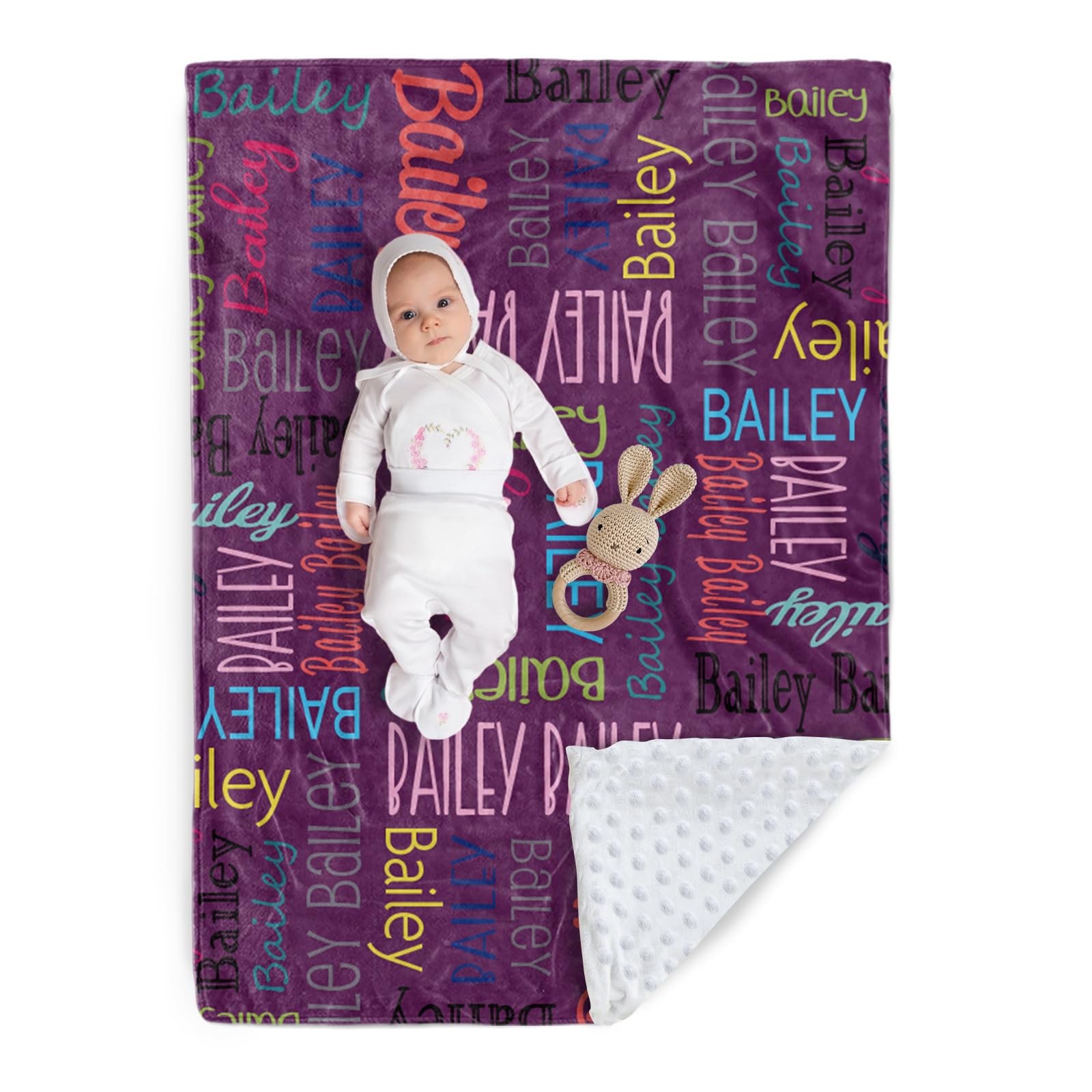 Custom Baby Blanket - Personalized Names Design - Soft Plush Blanket with Double Layer Dotted Backing for Boys Girls Color10(30x40 inches)
