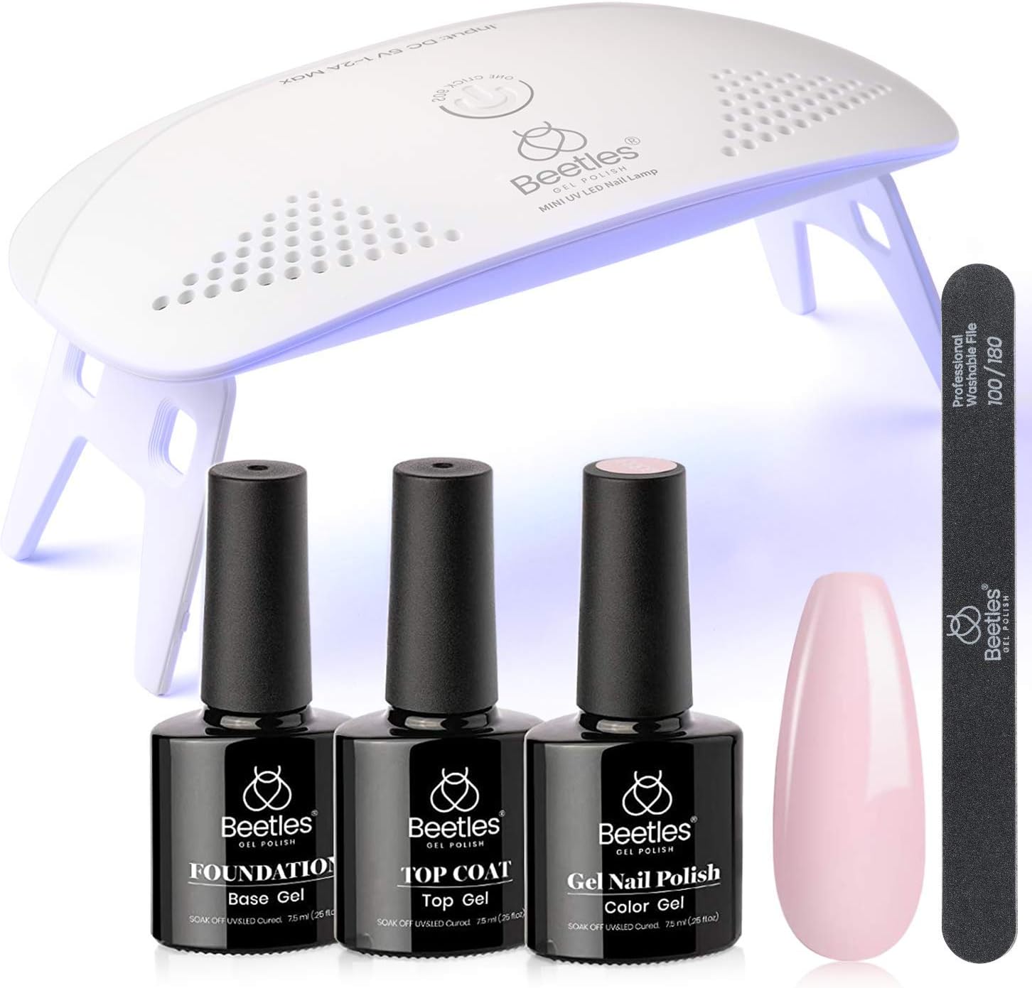 Beetles Nude Pink Gel Nail Polish Kit with UV LED Light and Base Gel