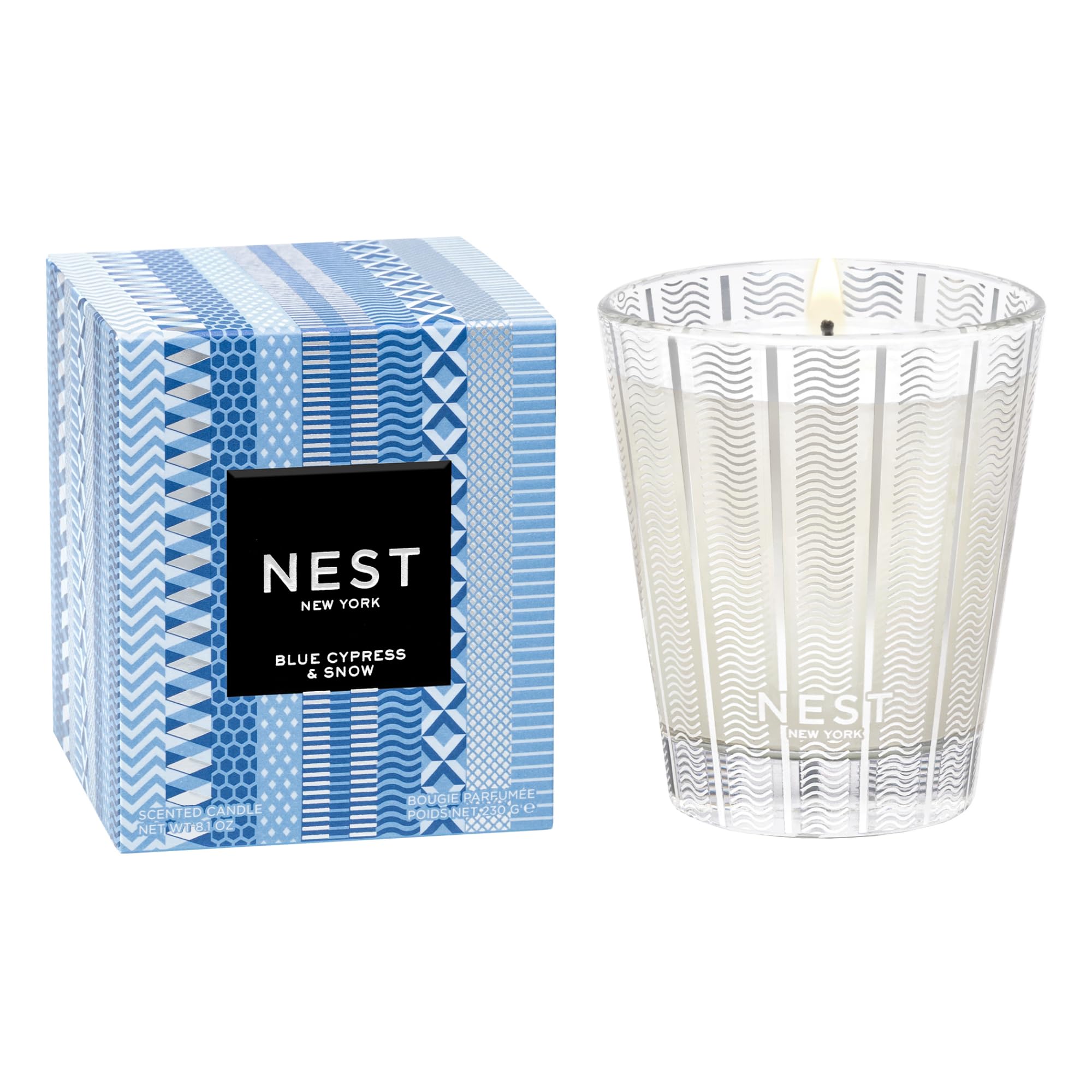 NEST New York Scented Classic Candle, Blue Cypress & Snow - 8.1 oz - Up to 60-Hour Burn Time - Reusable Glass Vessel