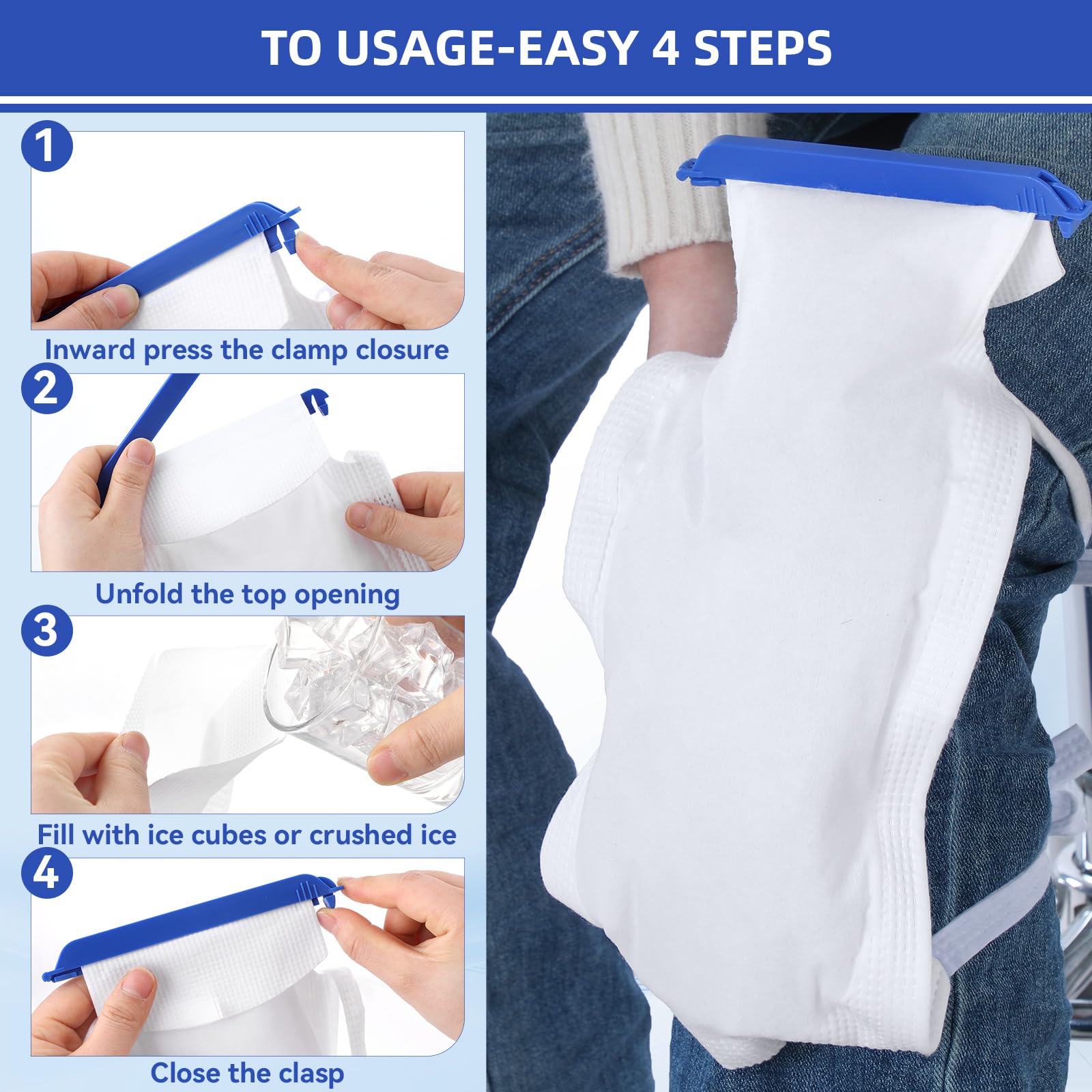 Syhood Bolsas de hielo grandes reutilizables de 7 x 14 pulgadas, bolsas frías recargables con cierre de abrazadera, paquetes de hielo con cubierta exterior suave y capa interior resistente a fugas