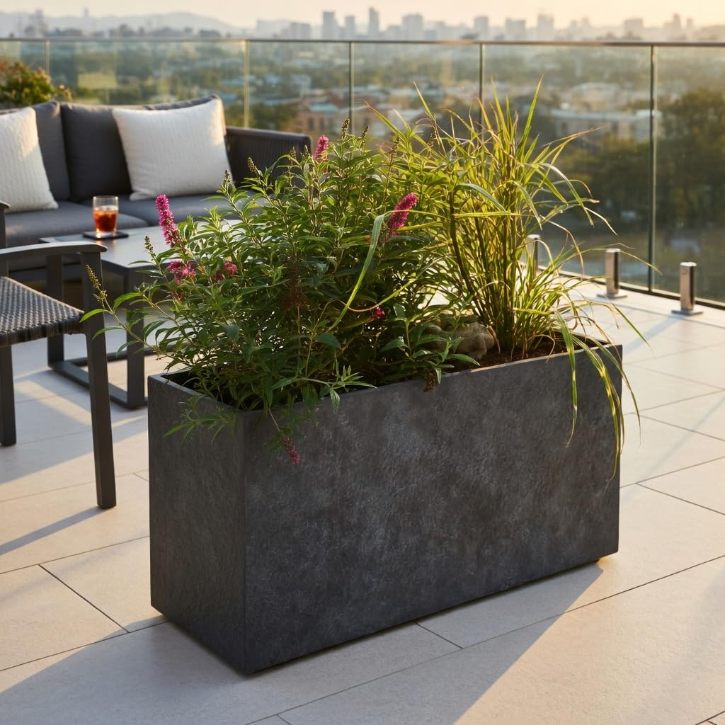 Pflanzwerk® Pflanzkübel TUB Lava Anthrazit 40x80x40cm XXL – Rechteckig – Großer Fiberglas Blumenkübel für außen und innen - Frostbeständig - UV-Schutz – Markenqualität