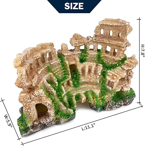 Miniatura 3 de VMCN Acuario antiguo de ruinas de columna romana para decoración de castillo europeo para pecera, castillo, cuevas, escondites de rocas, plantas,
