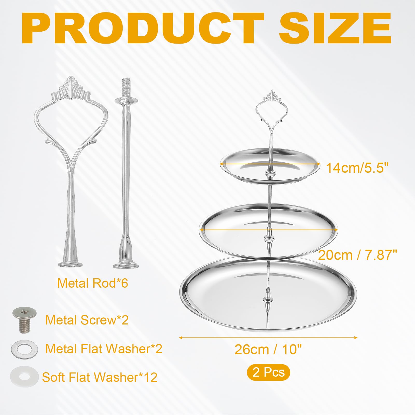 sourcing map Lot de 2 supports à cupcakes à 3 niveaux ronds en acier inoxydable pour table de dessert, fruits, décoration de fête d'anniversaire, argenté