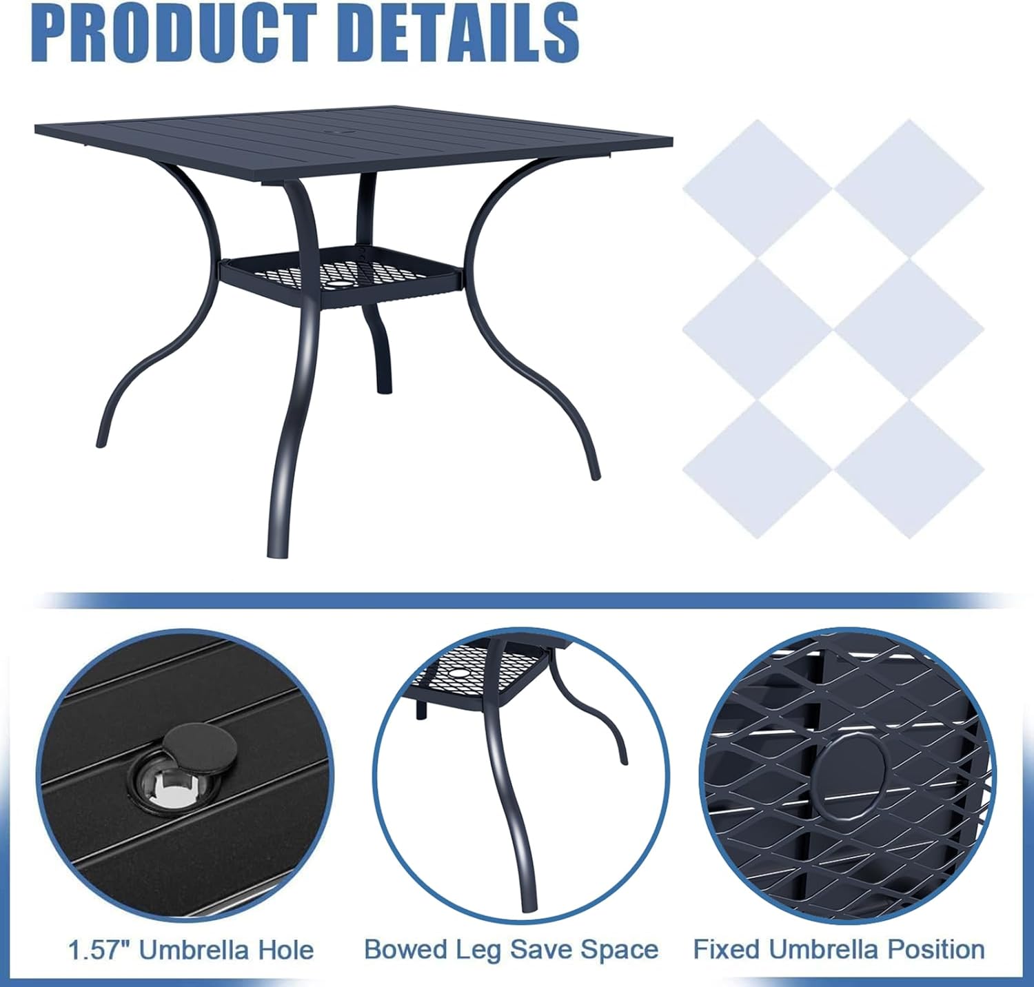 SUNCROWN 5 Pieces Outdoor Dining Set Metal Swivel Cushioned Chairs Patio Furniture Sets with Steel Slat Bistro Table and Sky Blue 9Ft Patio Umbrella for Backyard, Lawn, Garden