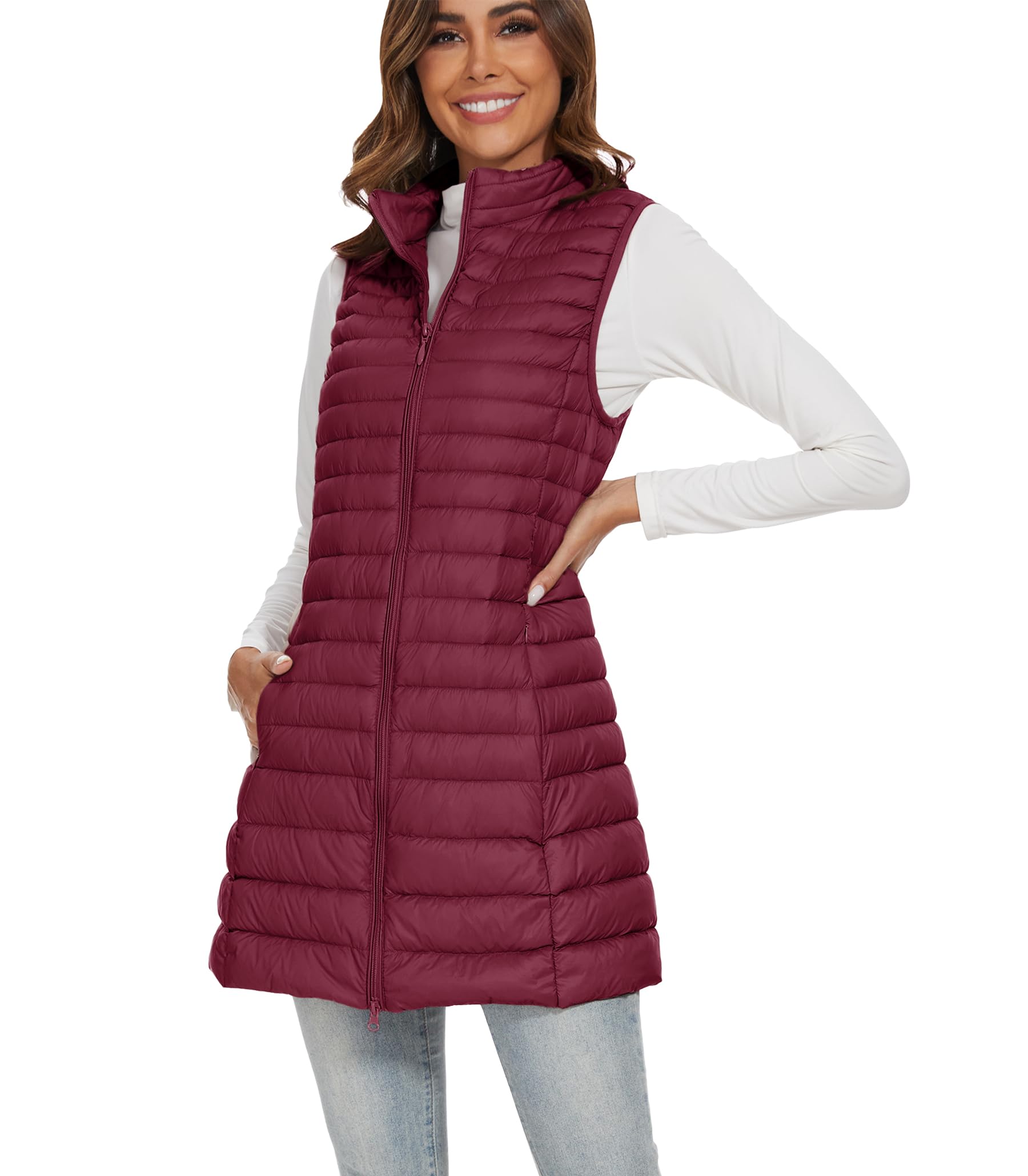 Long Puffer Vest For Women Winter Lightweight Down Vest Black