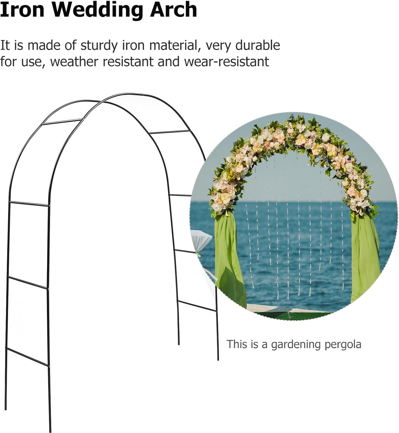 Gadpiparty Garden Iron Wedding Arch Climbing Arbor 140x40x240cm Outdoor Metal Pergola for Bridal Party and Garden Decoration