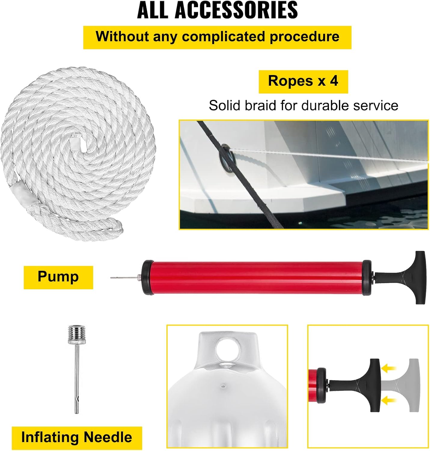 Guardabarros Barco VOYOCHT 8.5x27 Pulgadas - Pack 4 Con Cuerdas Y Bomba - Naranja, PVC