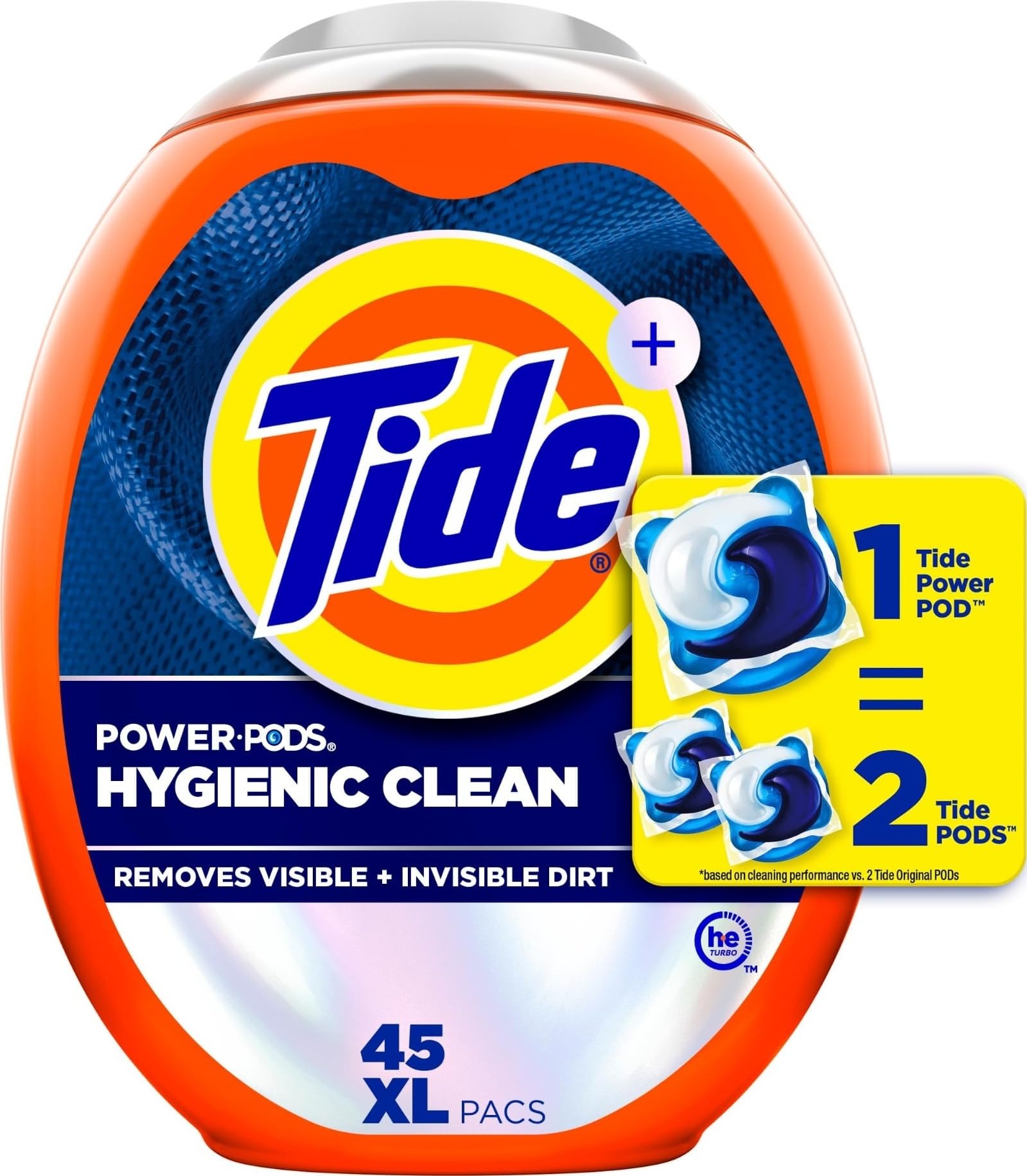 Tide Hygienic Clean Power PODS Laundry Detergent Pacs, Original Scent, 45 Count, Removes Visible and Invisible Dirt