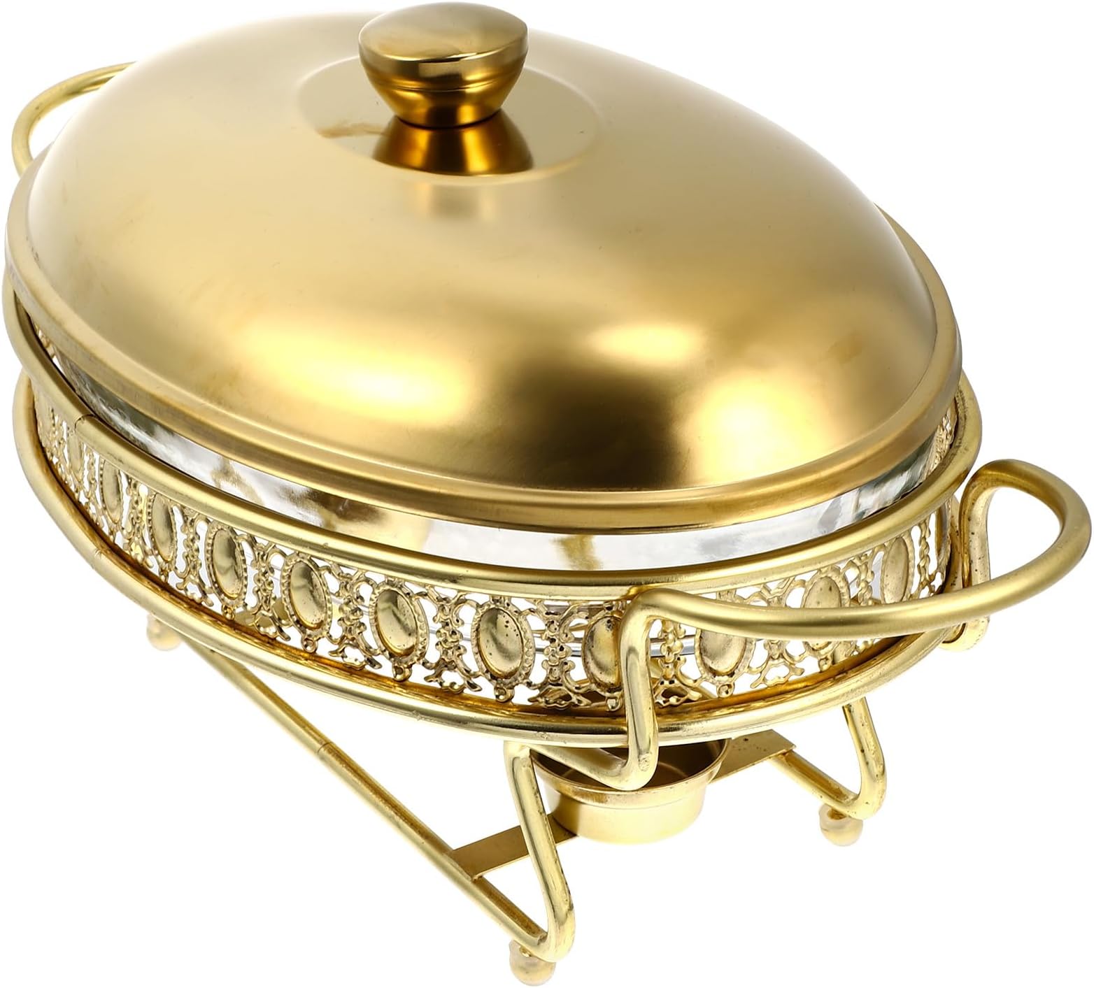 UPKOCH Chafing Dish Round Buffet Warmer Chafer Set Glass Food Pan Water Pan Fuel Holders for Buffet Wedding Parties Banquet Catering Events