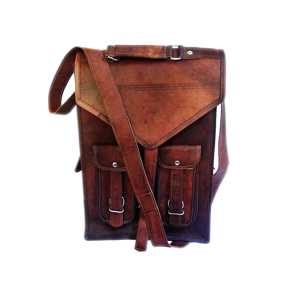 15" inch Leather Backpack Laptop Messenger Bag 11x15x5 Brown Use for Laptop, iPad, McBook, Tablet etc