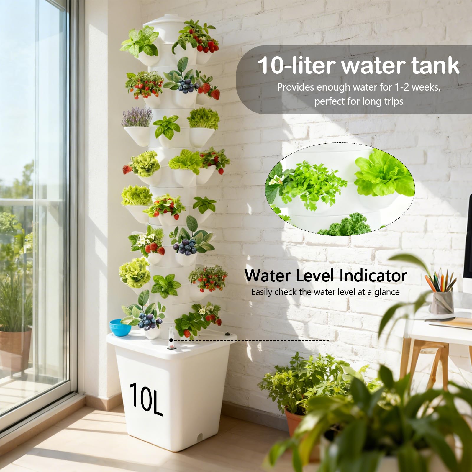 Système Hydroponique 40 Trous, Système Culture Hydroponique 8 Niveaux avec Réservoir d'eau 10L Pompe Indicateur Niveau d'eau Système Culture Hors-Sol Utilisation Intérieure et Extérieure