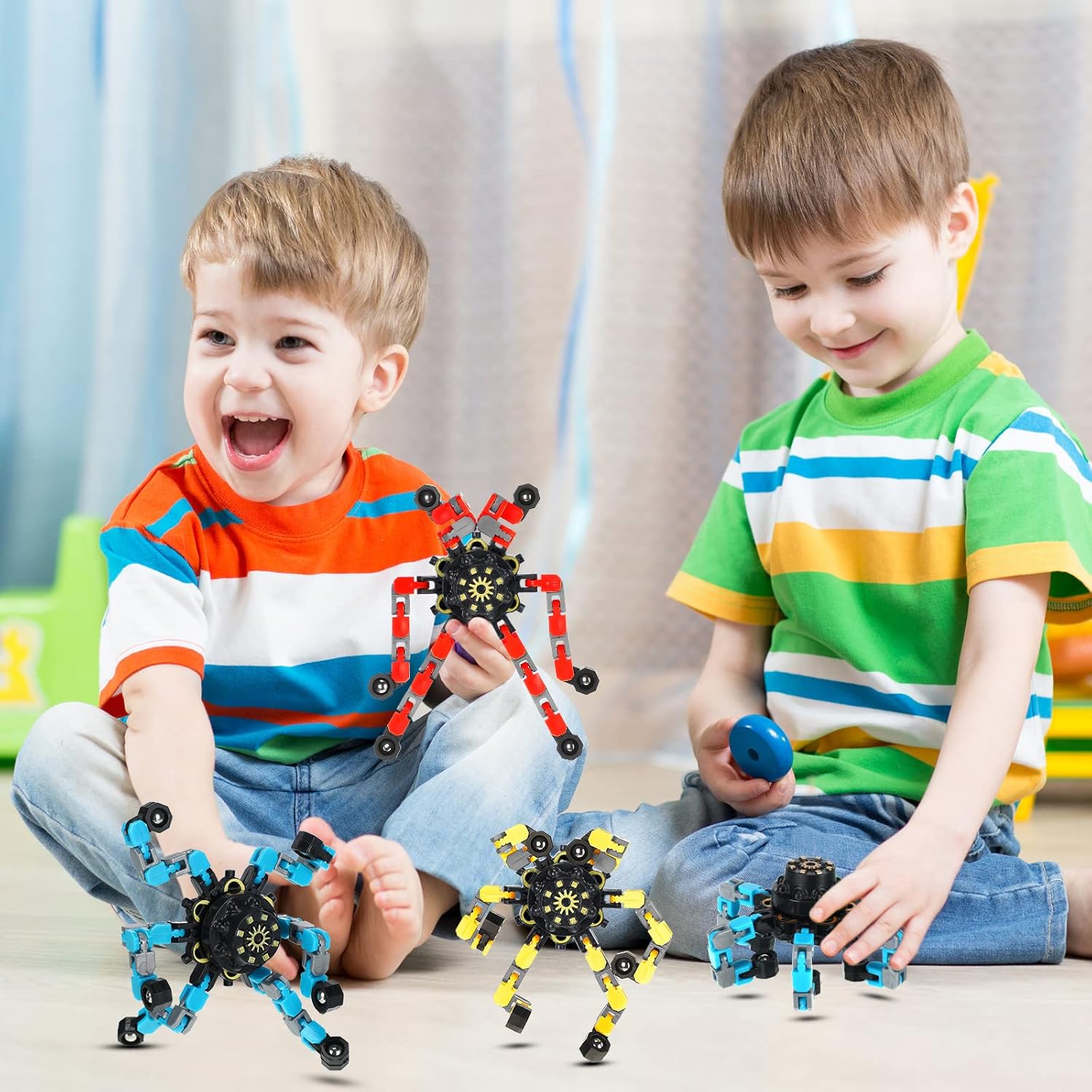 Junkin 100 Pcs Funny Sensory Fidget Toys Bulk, Transformable Chain Robot Finger Toy, Fidget Spinner Stress Relief Fingertip Gyro Mechanical Spiral Spinner, Party Favors Gifts for Adult Kids(Classic) - Image 6