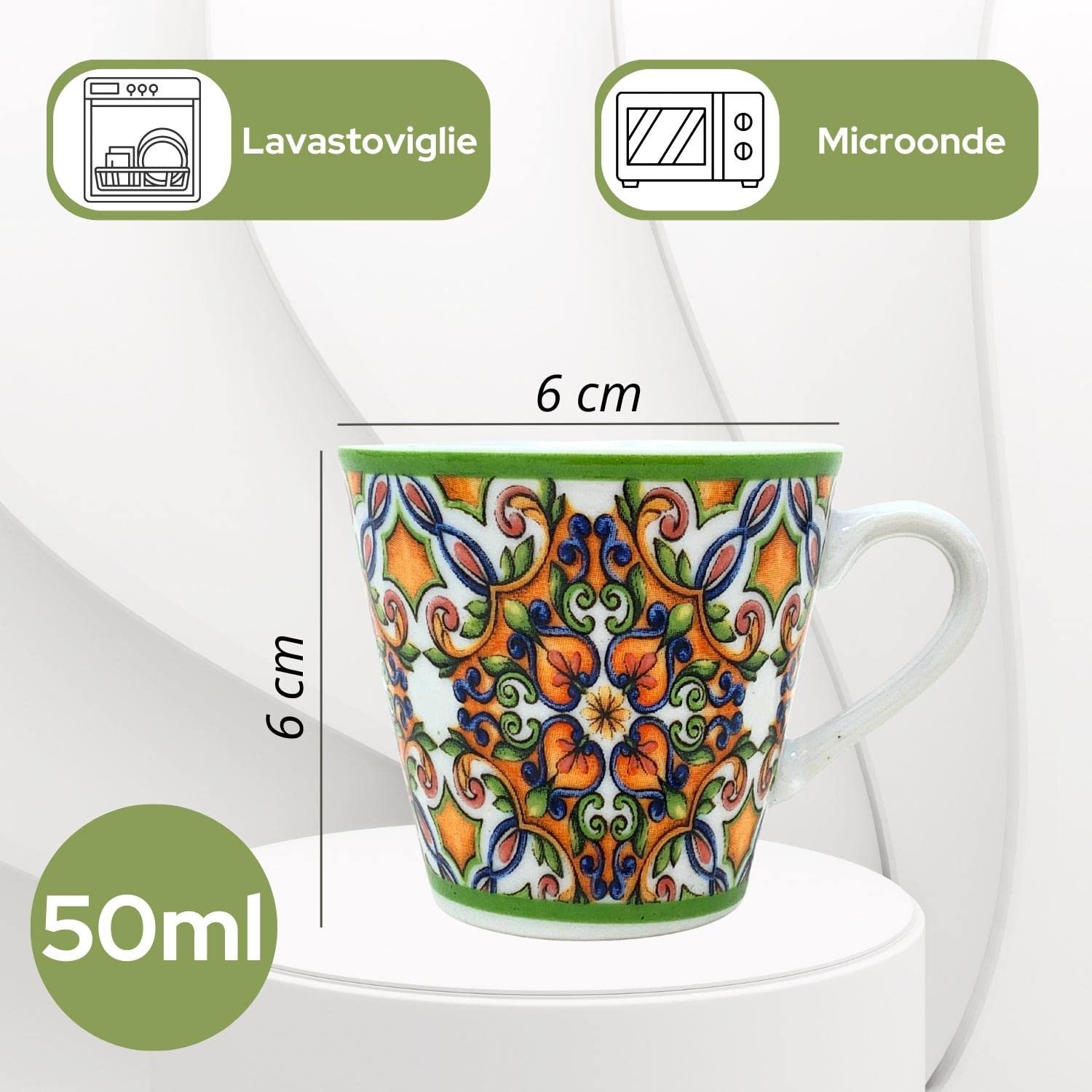 Set 6 Tazze Caffè Annovero Porcellana - 330 Ml, Lavabili In Lavastoviglie