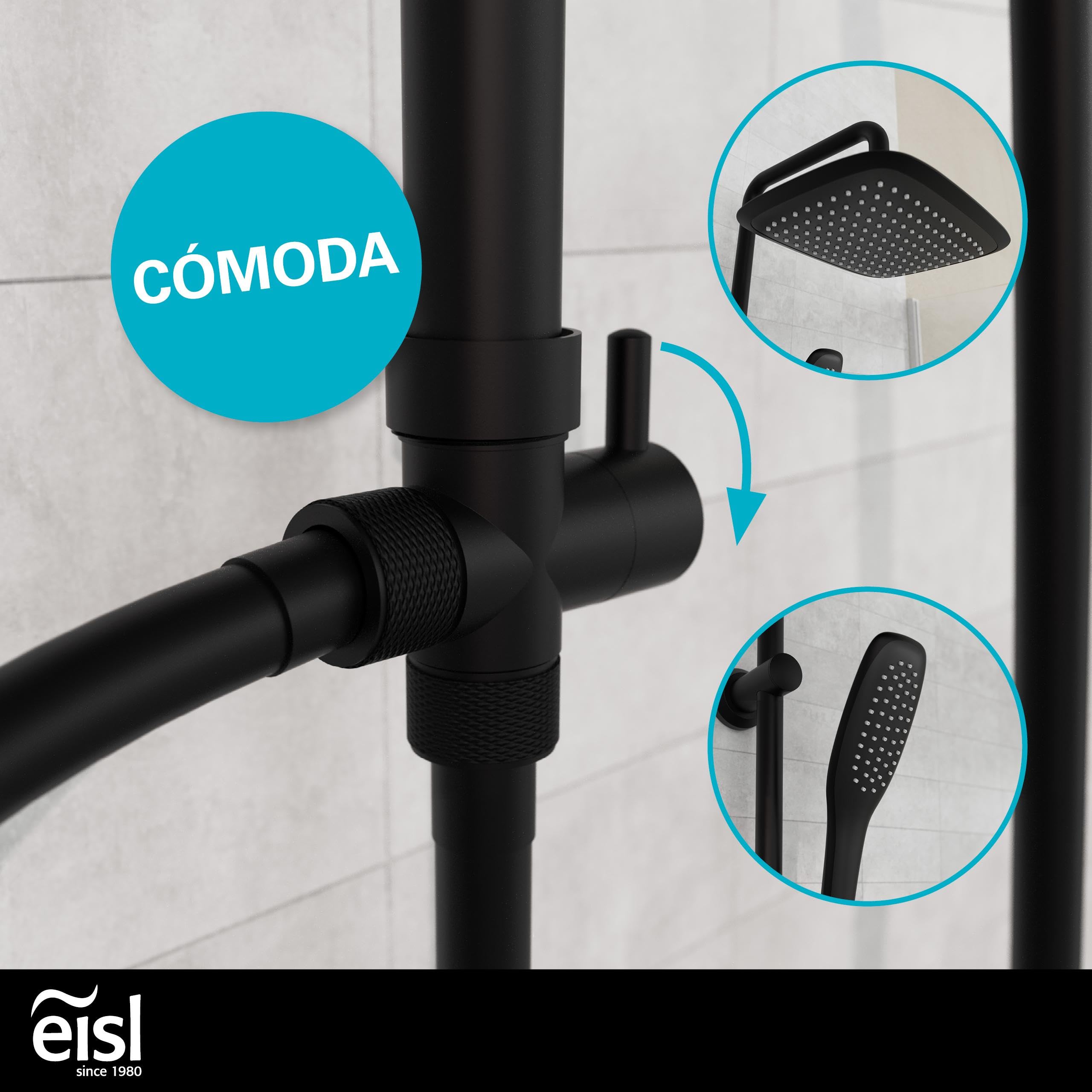 EISL Easy Fresh DX12006BL-A - Juego de ducha sin grifo (250 x 250 mm, sistema de ducha sin grifería 2 en 1, con ducha de lluvia grande (250 x 250 mm) y ducha de mano sin grifo para reequipar