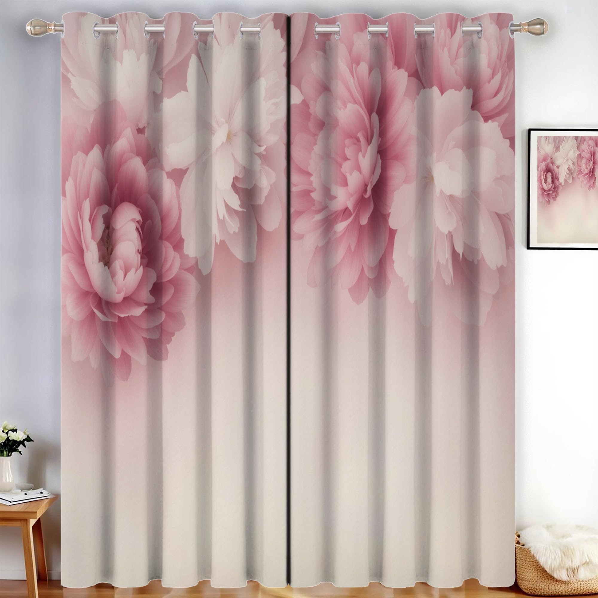 Rosa - Cortinas Opacas Peonía Rosa, 140 x 245 cm, Aislamiento Térmico, Fijación con Ojales, Cortinas Hermosas Flores De Ensueño con Ojales para Salón Dormitorio Habitacion