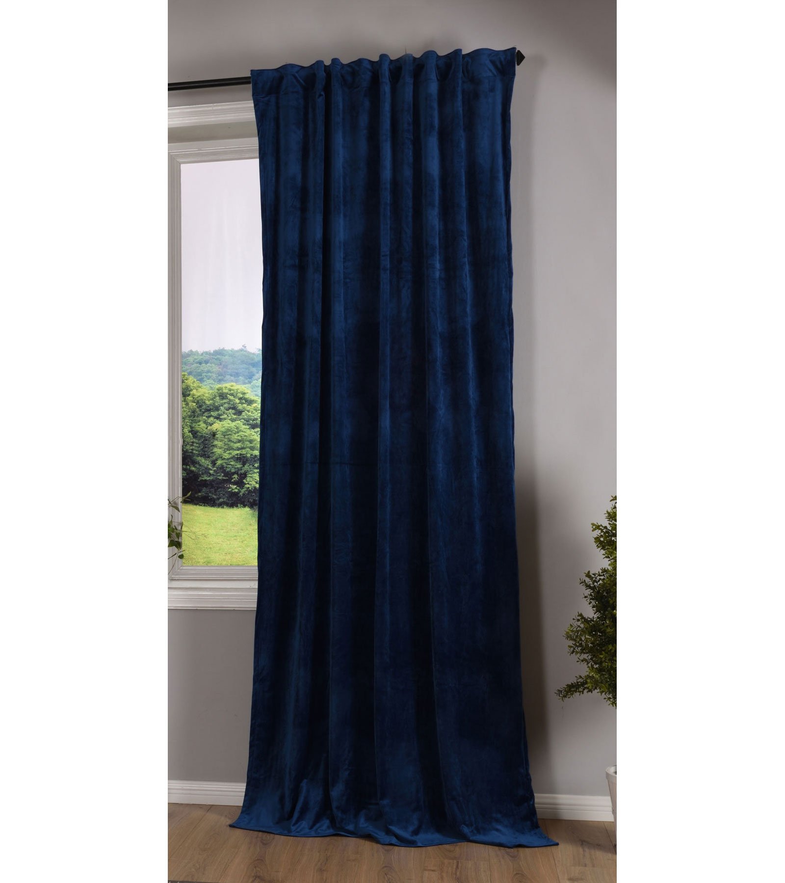 Gardinenbox Milano 20357 - Tenda oscurante in velluto con passanti e passante per tunnel, accorciabile, blu, 1 pezzo, altezza x larghezza 280 x 135 cm, 20357