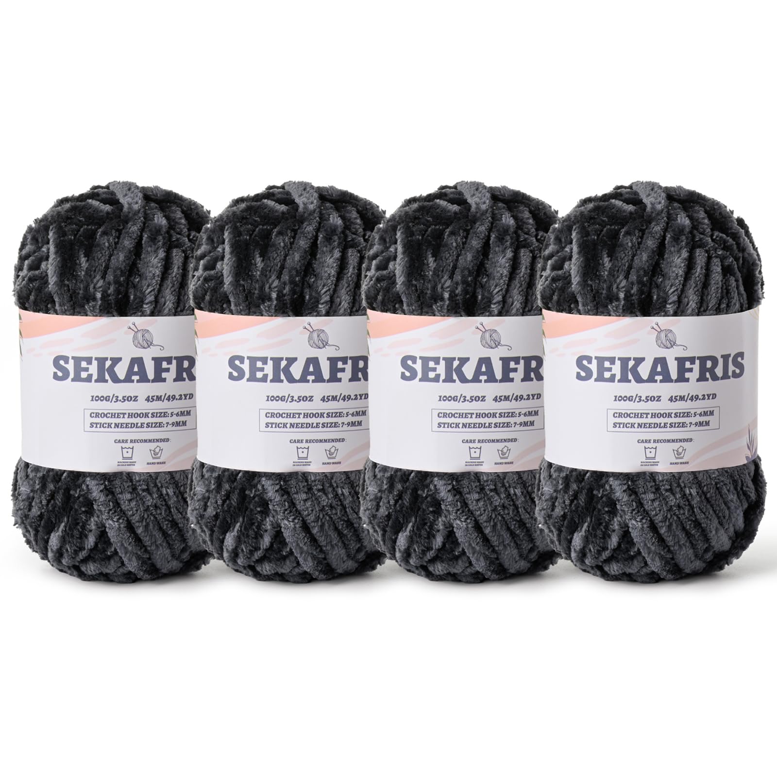 Chenille Velvet Soft Yarn Carbon Gray 4 Pack
