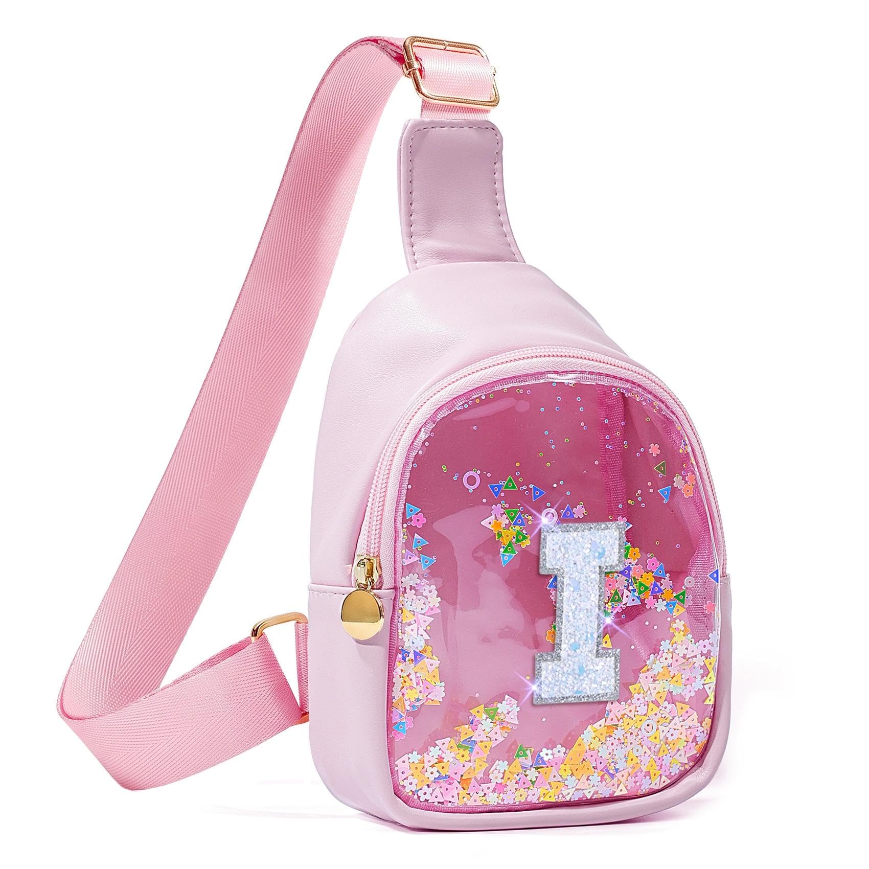 COSHAYSOO Pink Toddler Little Girls Purse 2 3 4 5 6 7 Year Old Kids Sling Bag Initial Crossbody Pouch, Stylish Trending Practical Useful Birthday Christmas Valentines Graduation Gifts Letter I