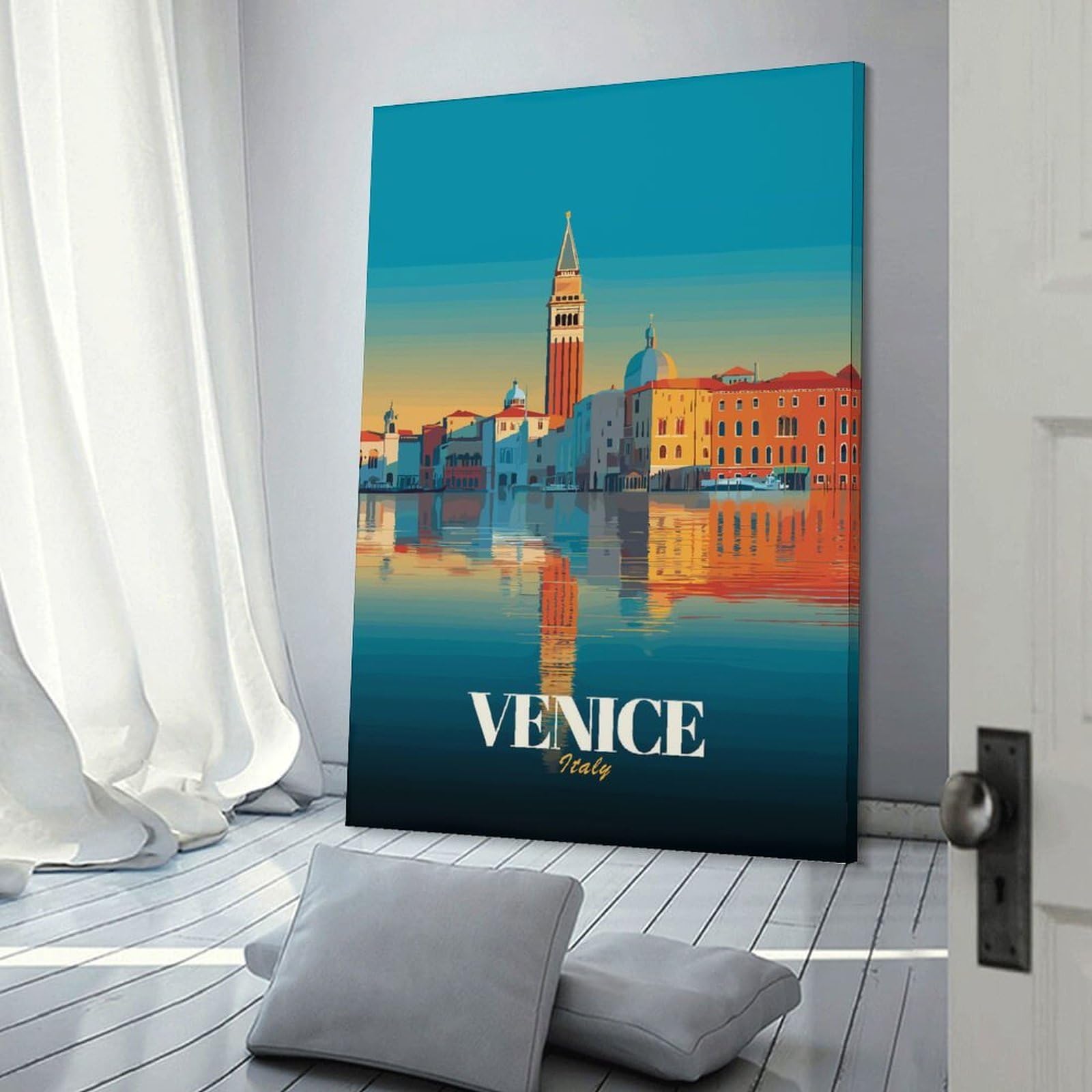 Junmoney Hanging Wall Art Venice, Italy Cityscape Illustration, 20x30inch(50x75cm), for Small Homes, Bedrooms Or Open Spaces, Wall Decor with Flexible Room Appeal