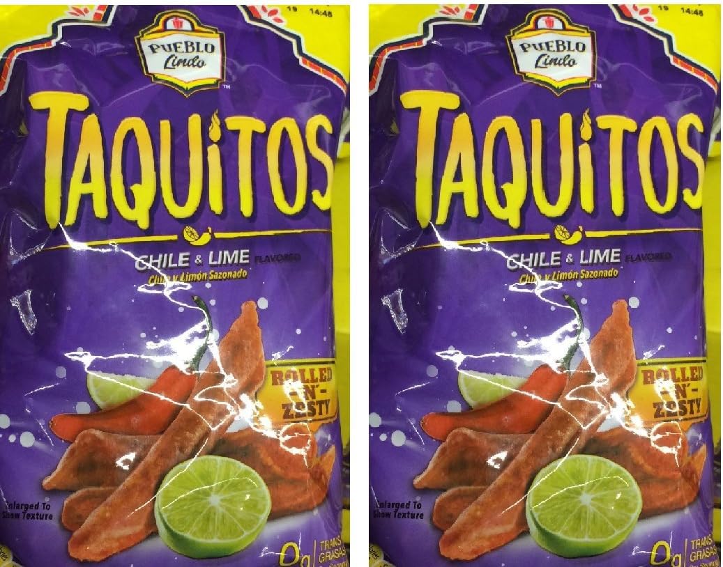 Pueblo Lindo TAQUITOS Rolled Corn Chips chile & lime 9.9 oz 2 BAGS