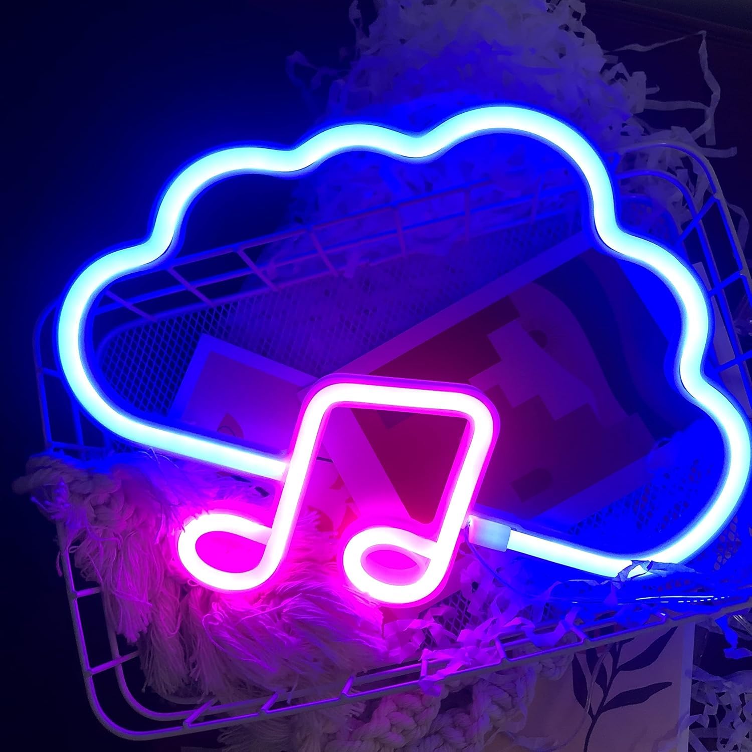SIFTY COLLECTIONS Cloud Music Neon Sign 8x14 Inch – Blue & Pink LED Wall Light for Bedroom, Studio, or Gaming Room – Aesthetic Neon Decor for Music Lovers & Creators