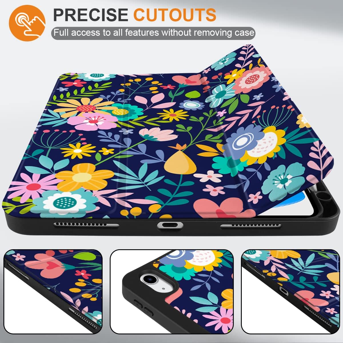 DONGKE Case for iPad 11th Generation 11 Inch 2025 (A16 Chip) & iPad 10th Generation 10.9 Inch 2022 with Pencil Holder-[Auto Wake/Sleep], Trifold Stand Soft TPU Protective Cover, Beautiful Flowers - Image 5